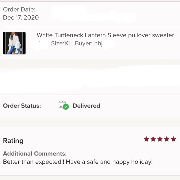 White Turtleneck Lantern Sleeve pullover sweater - Picture 7 of 7